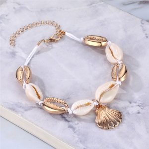 Bracelet de cheville coquillages Talia – pendentif doré