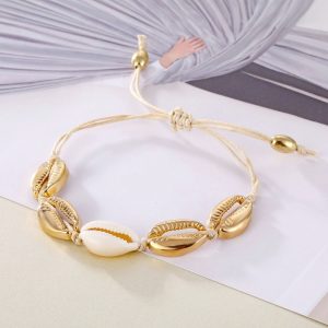Bracelet de cheville coquillages Alba – cauris dorés