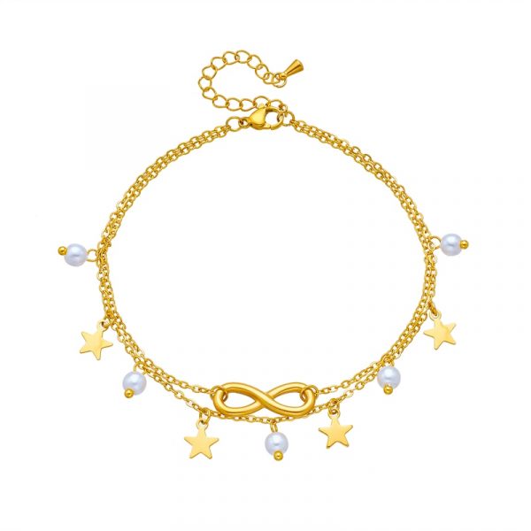 Un bracelet de cheville en acier inoxydable perle bohème orné d'étoiles et de perles.