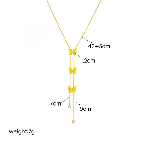 Un schéma d'un collier Collier Papillons Verticaux en Acier Inoxydable avec mesures.