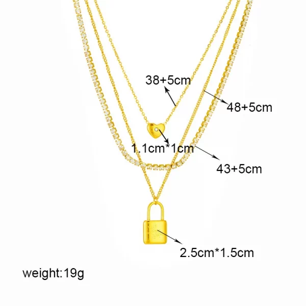 Un collier multirang en acier inoxydable doré cadenas avec une serrure et une chaîne.