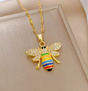 Collier abeille en acier inoxydable doré