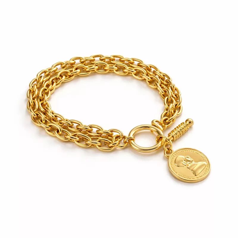 Bracelet doré à charms médaille en acier inoxydable – OLYA