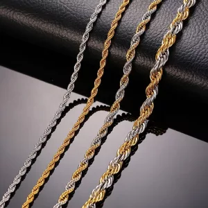 Collier acier à maille corde torsadée, finition argentée