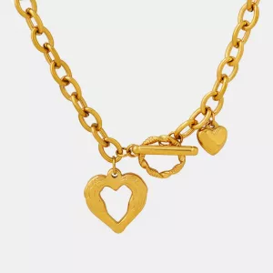 Collier cœur ajouré doré sur maille plate