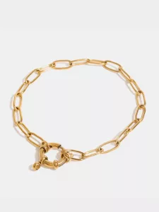 Bracelet maille trombone doré à fermoir anneau