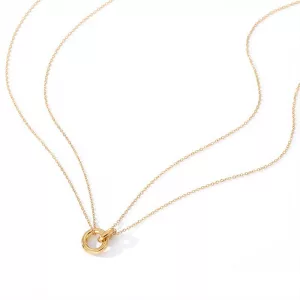 Collier multirang en acier inoxydable doré avec deux anneaux entrelacés