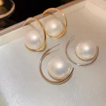 Créoles avec grosse perle nacrée or et argent