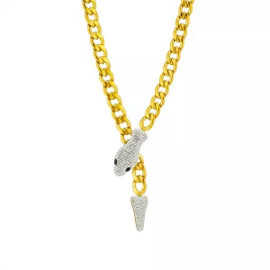 Collier serpent doré pavé de zircons sur maille cubaine