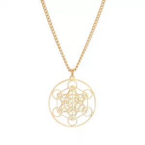 Collier cube de Métatron doré, symbole de géométrie sacrée