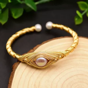 Bracelet jonc perle d'eau douce violette réglable