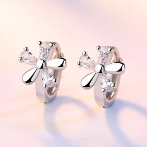 Puces d'oreilles fleur en argent 925 avec zircons
