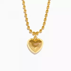 Collier pendentif cœur bombé doré sur chaîne à billes