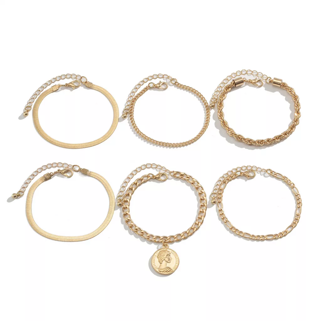 Set de bracelets Néva – six mailles et médaille, doré ou argenté