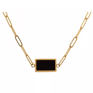 Collier maille trombone doré à pierre onyx rectangulaire