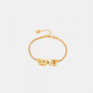 Bracelet jonc love doré à cœur pavé