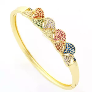 Bracelet manchette éventail doré serti de zircons
