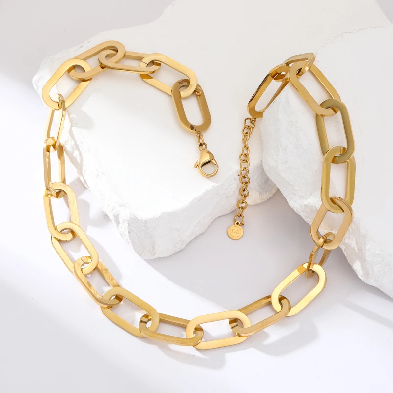 Collier grosse chaîne dorée à maillons larges en acier inoxydable – vue 5