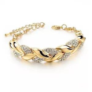 Bracelet feuille dorée serti de petites pierres
