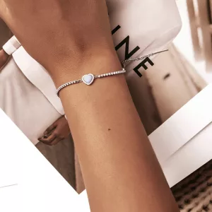 Bracelet cœur argent 925 serti de zircons