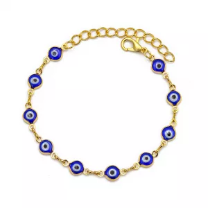 Bracelet mauvais œil bleu avec perles émaillées colorées sur monture dorée