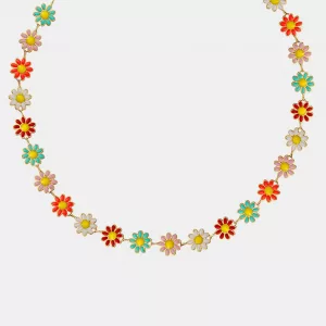 Collier fleur dorée en acier inoxydable avec pendentif émaillé