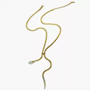 Sautoir serpent doré coulissant en maille serpentine