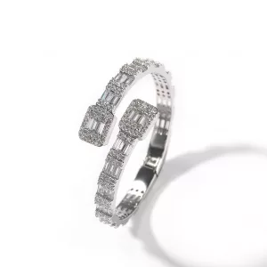 Bracelet jonc ouvert bicolore pavé de zircons