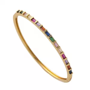 Bracelet zircon femme en cuivre doré serti de grandes pierres colorées