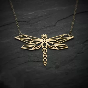 Collier libellule origami en acier inoxydable doré
