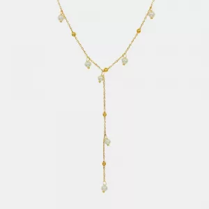 Collier Y doré à perles gouttes en acier inoxydable