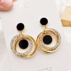Boucles pendantes cercle strass avec étoiles noires