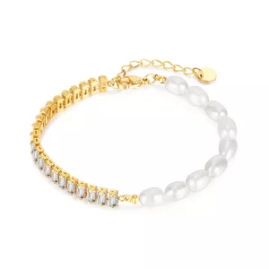 Bracelet perle acier inoxydable doré avec strass