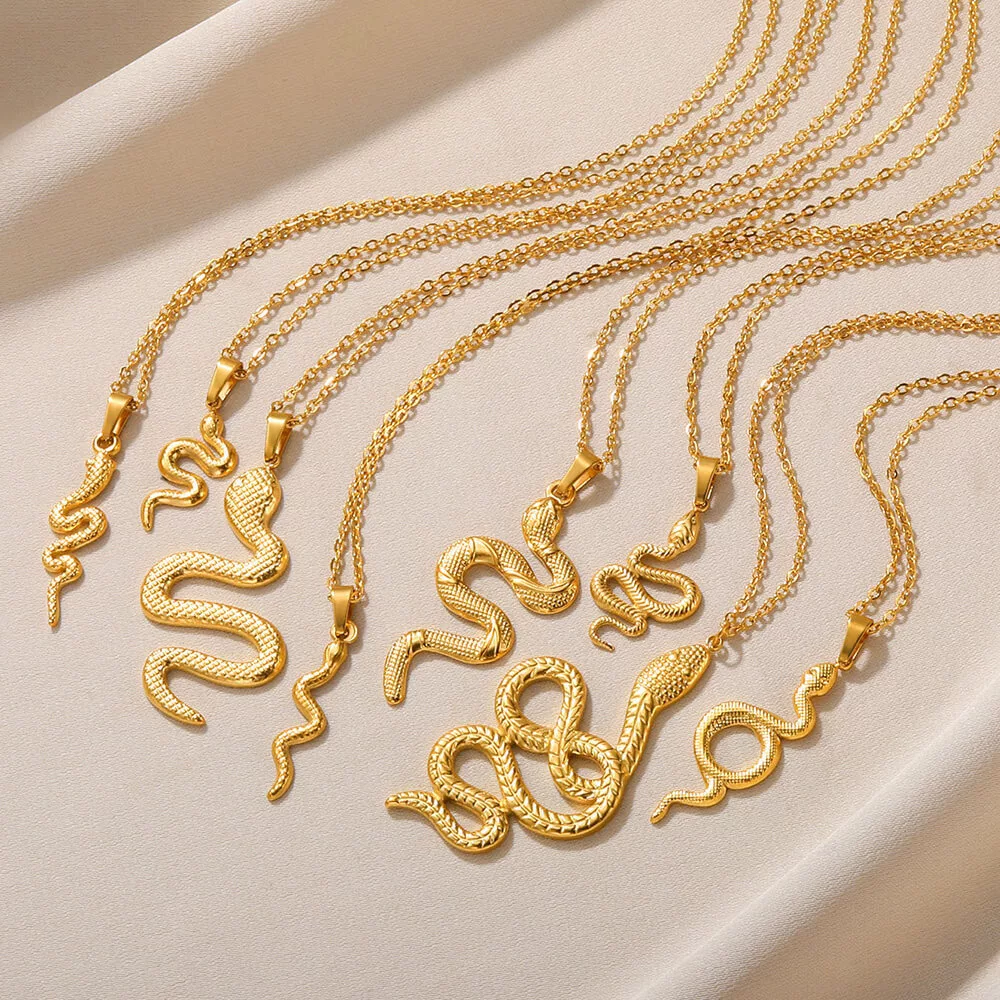 Collier Pendentif Serpent Doré Chaîne Fine