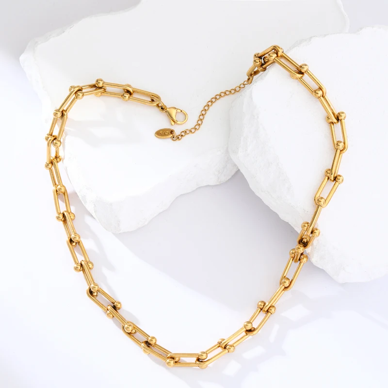 Collier grosse chaîne dorée à maillons larges en acier inoxydable – vue 4