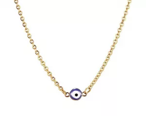 Collier doré à pendentif mauvais œil bleu sur chaîne fine 45 cm