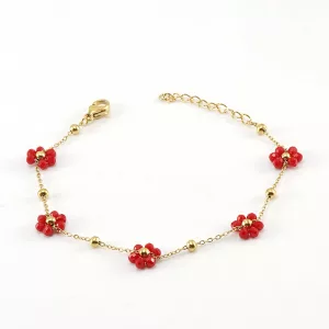Bracelet fleur en acier inoxydable avec fleurs émaillées colorées