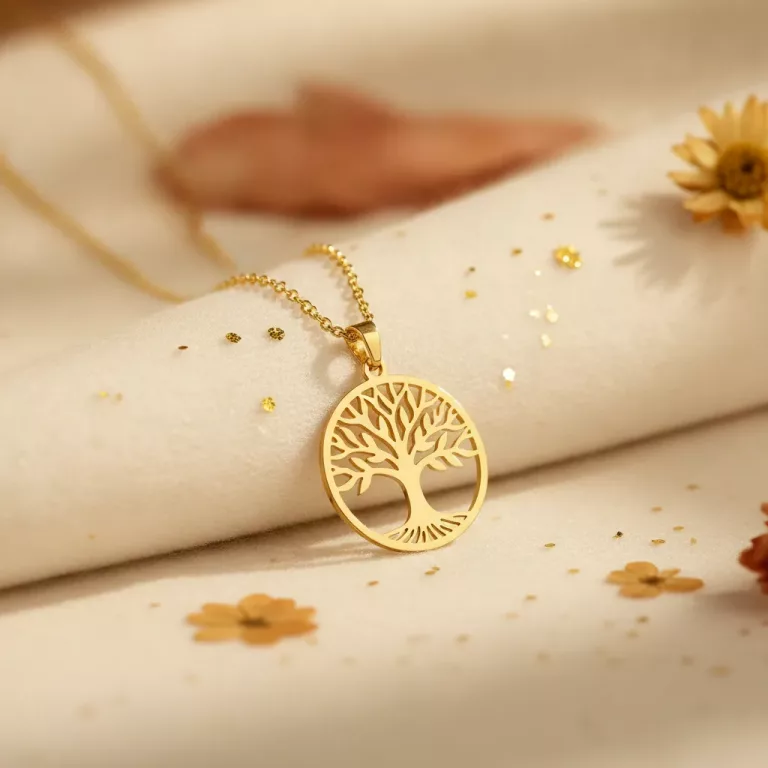 Pendentif arbre de vie en acier inoxydable doré