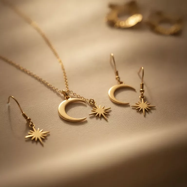 Bijoux lune et étoile dorés, symboles célestes