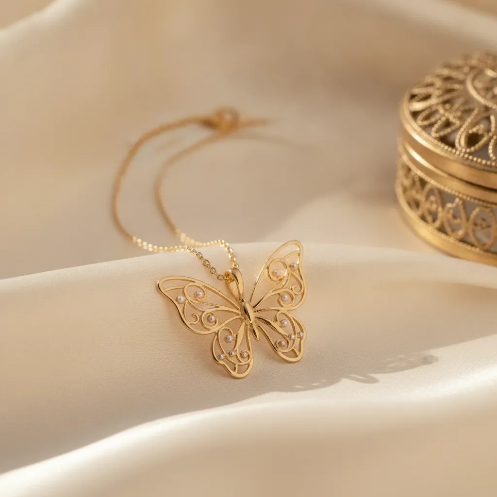 Bijou papillon doré, symbole de transformation