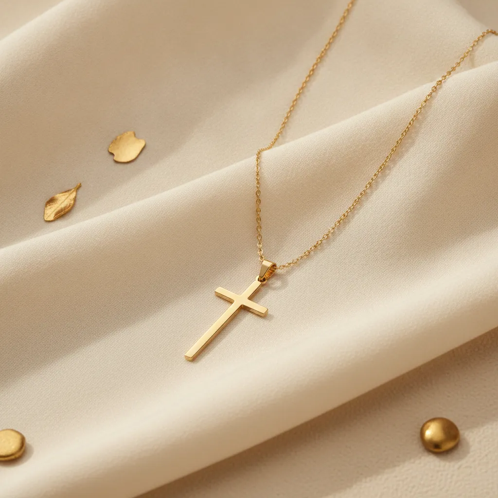 Collier croix femme dorée sur chaîne fine
