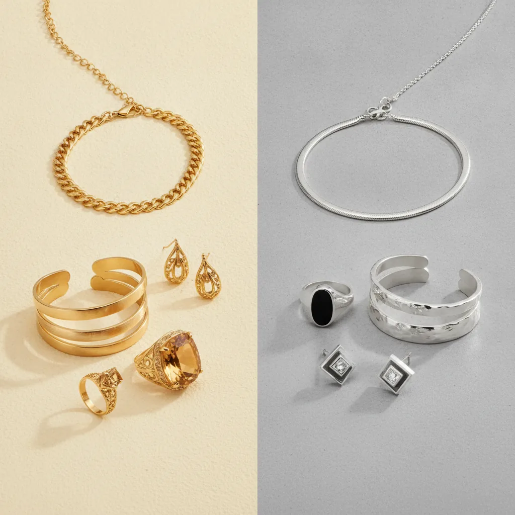 Bijoux or et argent comparés côte à côte