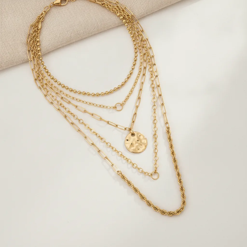Illustration – Superposer ses colliers : réussir son necklace layering en 2026