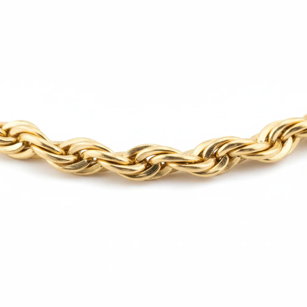 Maille corde en acier inoxydable doré, gros plan