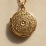 Medaillon vintage ouvrage dore en acier inoxydable
